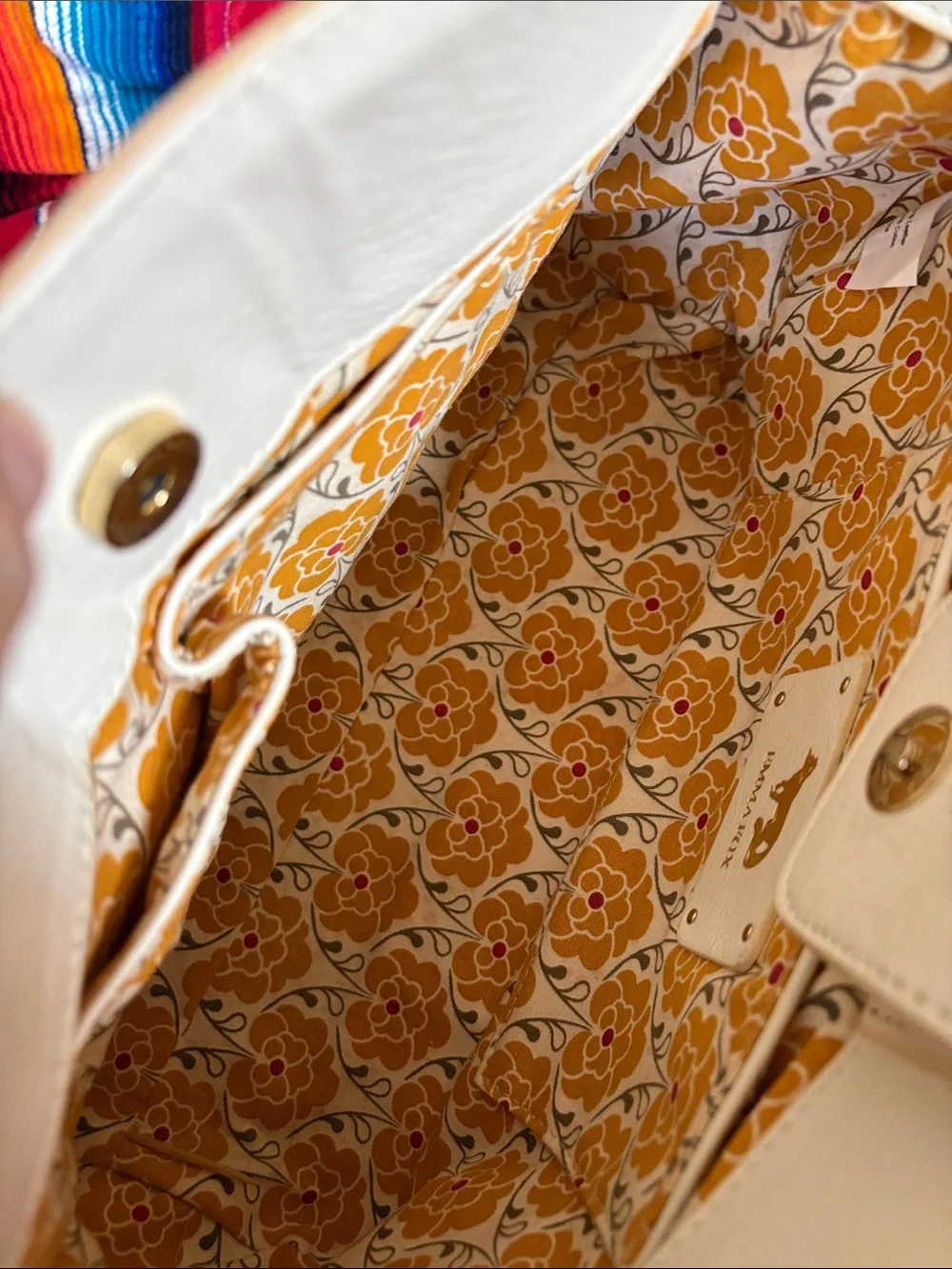 Emma Fox Ivory Leather Satchel with Gold Hardware